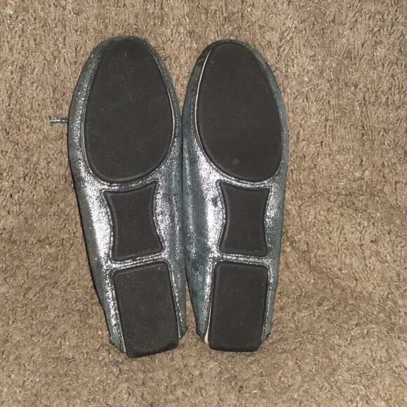 BOEMOS-Crackled/Distressed Silver/Black Suede Loafers-Bow-Driving-Sz39-Near Mint - Picture 7 of 7